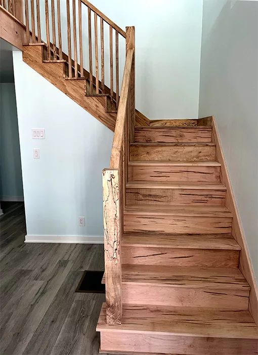 Till Builders, Aheville NC. Custom built reclaimed Spalted Maple stairs